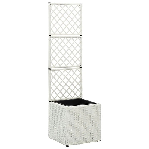 vidaXL Lit surélevé treillis 1 pot 30x30x107 cm Résine tressée Blanc