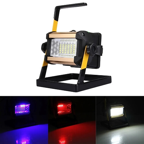 Wewoo Projecteur LED blanc et rouge bleu 50W 36 LEDs 2400 LM 6000-6500K IP65 Étanche Hight Luminosité Lumière Clignotant Lumières Lampe Rechargeable Floodlight avec Support