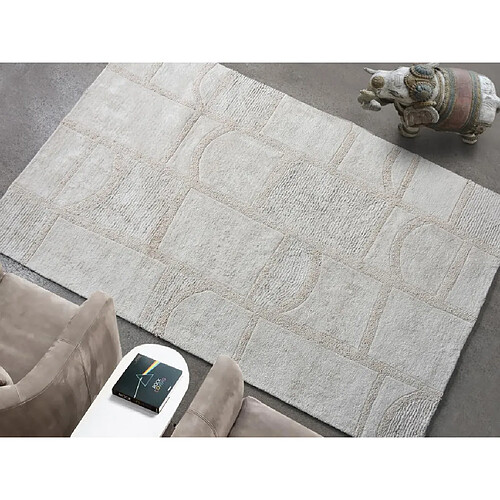 Vente-Unique Tapis en relief en coton fait à la main - 160 x 230 cm - 1800g/m2 - Ivoire - HAZELA