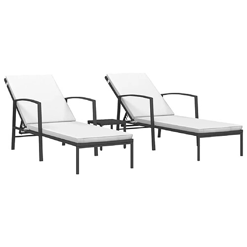 Helloshop26 Lot de 2 transats chaise longue bain de soleil lit de jardin terrasse meuble d'extérieur avec table résine tressée noir 02_0012134