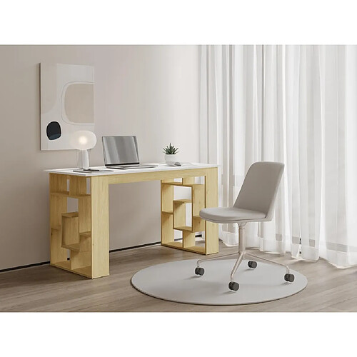 Vente-Unique Bureau avec 10 étagères - Coloris : Naturel et blanc - JOVISO