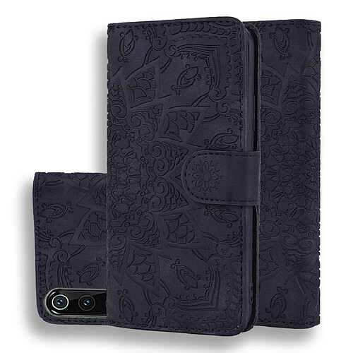 Wewoo Housse Coque Étui en cuir gaufré à Motif mollet plié design double avec fentes pour portefeuille et porte-cartes Xiaomi Mi 9 noir