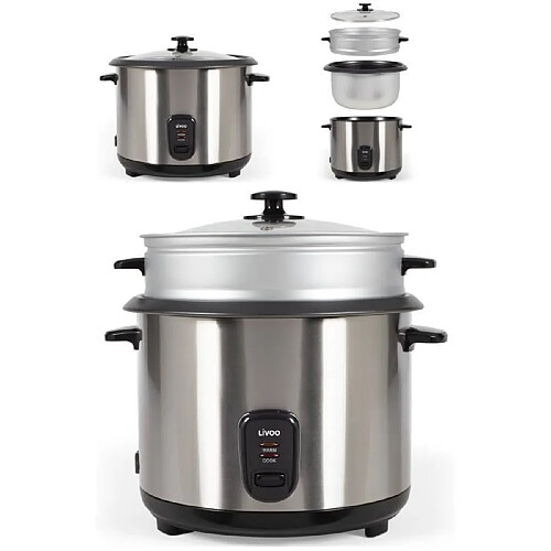 Livoo Cuiseur à Riz 2.8L 1000W INOX + Panier vapeur Revêtement antiadhésif Bol amovible Arrêt automatique