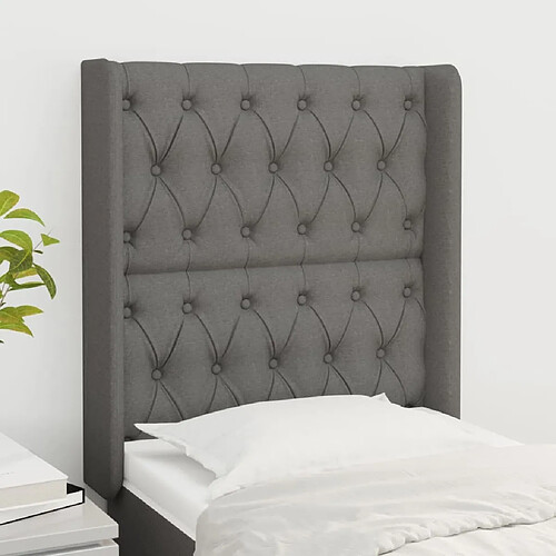 Maison Chic Tête de lit scandinave avec oreilles,meuble de chambre Gris foncé 83x16x118/128 cm Tissu -MN69291