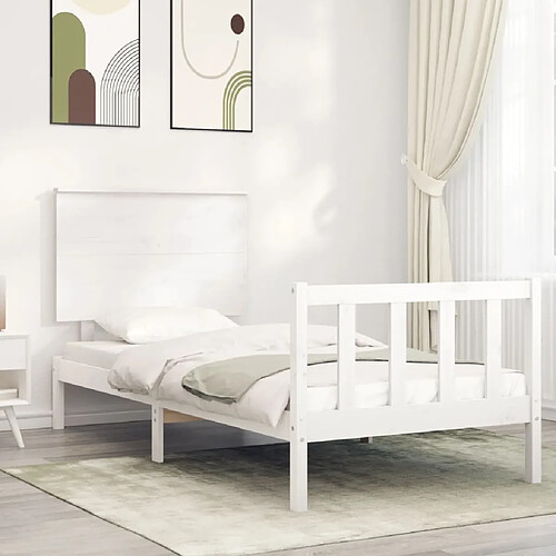 Maison Chic Lit adulte - Cadre Structure de lit avec tête de lit Contemporain blanc simple bois massif -MN85510