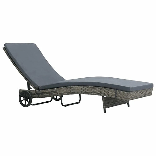 Maison Chic Chaise longue avec roues et coussin | Bain de soleil Relax | Transat Résine tressée Anthracite -GKD92462