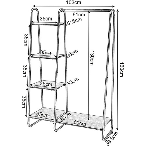 Helloshop26 Portant avec étagère en métal et bois 150 cm blanc 19_0000150