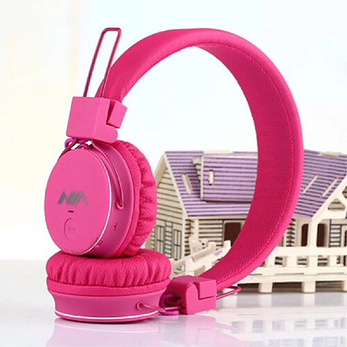 Casque sans fil bluetooth NIA X2 4-en-1 avec microphone support lecteur micro SD / Radio FM / Câble 3,5 mm - Rose