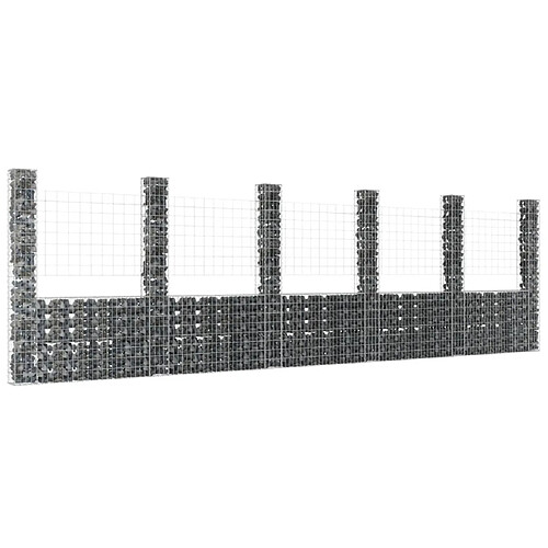 vidaXL Panier de gabion en forme de U avec 6 poteaux Fer 620x20x200 cm