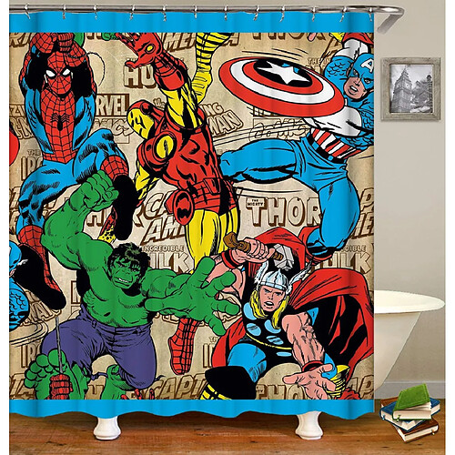 Universal Rideaux en tissu polyester étanche et durable pour la salle de bains de dessins animés Super Man Hero (90 * 180 cm)