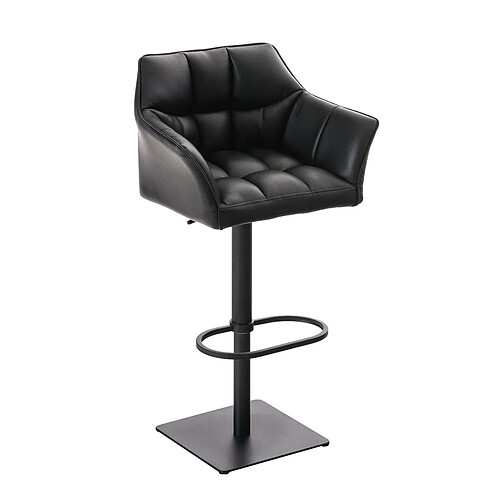 Decoshop26 Tabouret de bar chaise haute de comptoir couture carrées assise en PVC noir cadre en métal noir 10_0004673