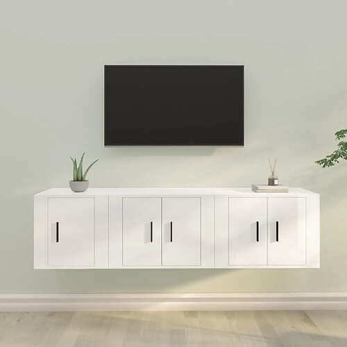 Maison Chic Ensemble de meubles TV 3 pcs pour salon - Blanc brillant Bois d'ingénierie -MN68959