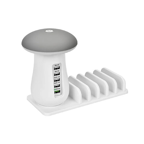 YP Select Lampe champignon support de chargement USB à cinq ports - chargeur blanc - gris blanc UK