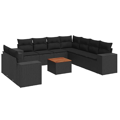 Maison Chic Salon de jardin 10 pcs avec coussins | Ensemble de Table et chaises | Mobilier d'Extérieur noir résine tressée -GKD32998