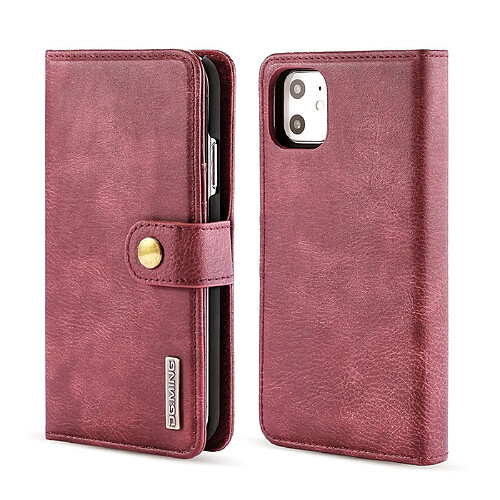 Wewoo Coque Etui en cuir magnétique amovible avec support et fentes pour cartes et portefeuille iPhone 11 rouge