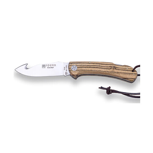 Couteau de chasse Joker Cocker , lame en acier 9cm, cordon en cuir, 110 grammes, olivewood poing, NB135 + carte cadeau multi-usages