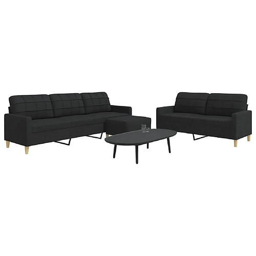 vidaXL Ensemble de canapés 3 pcs avec repose-pied noir tissu