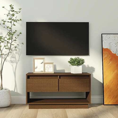 vidaXL Meuble TV Marron miel 74x34x40 cm Bois de pin massif