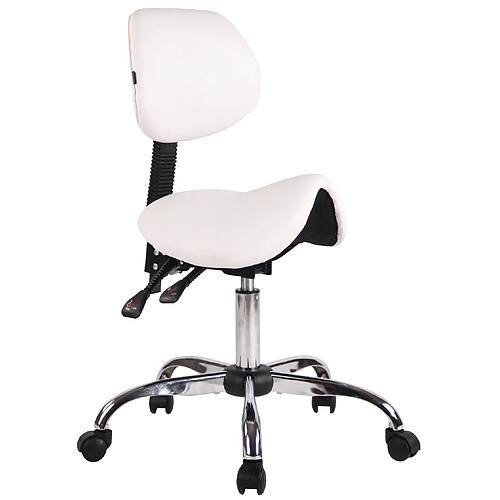 Decoshop26 Tabouret de travail avec assise en forme de selle cheval ajustable et pivotant PVC blanc TABO10073/2