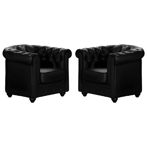 Vente-Unique Lot de 2 Fauteuils CHESTERFIELD - Simili Noir