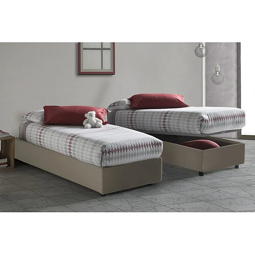 Autrement Talamo Italia Lit simple Silvia avec conteneur, Made in Italy, en éco-cuir, 90x200 cm, avec ouverture frontale, Taupe, avec matelas inclus.