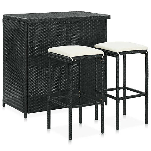 vidaXL Ensemble de bar 3 pcs Résine tressée Noir