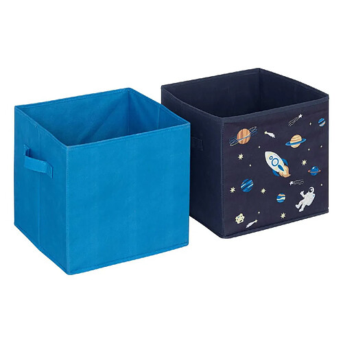 Atmosphera, Createur D'Interieur Lot de 2 boites de rangement Espace en tissu - 29x29x29cm - Bleu