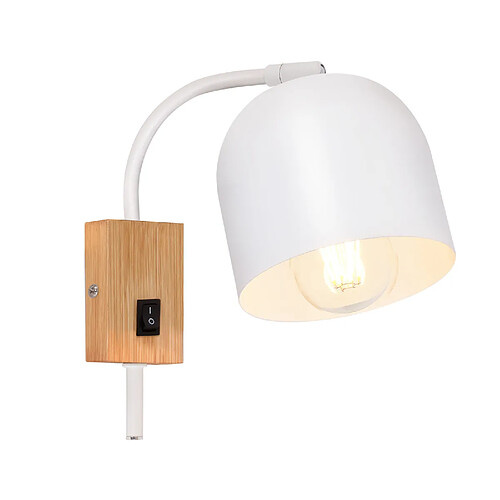 NETTLIFE Applique murale en bois avec interrupteur - Spot mural 1 flamme E27 Blanc Lampe de couloir 330° ,Sans ampoule