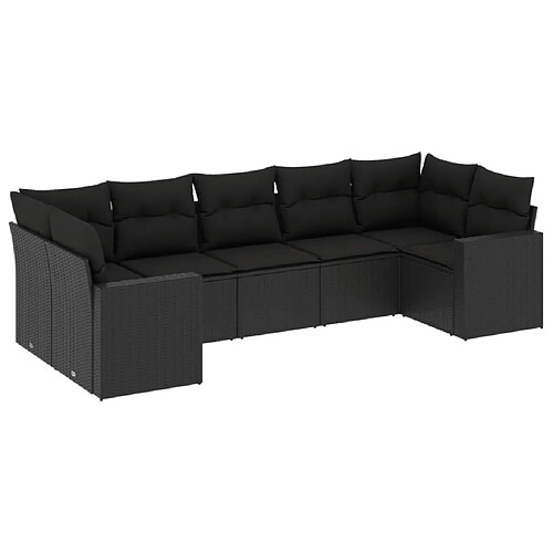 Maison Chic Salon de jardin 7 pcs avec coussins | Ensemble de Table et chaises | Mobilier d'Extérieur noir résine tressée -GKD99989