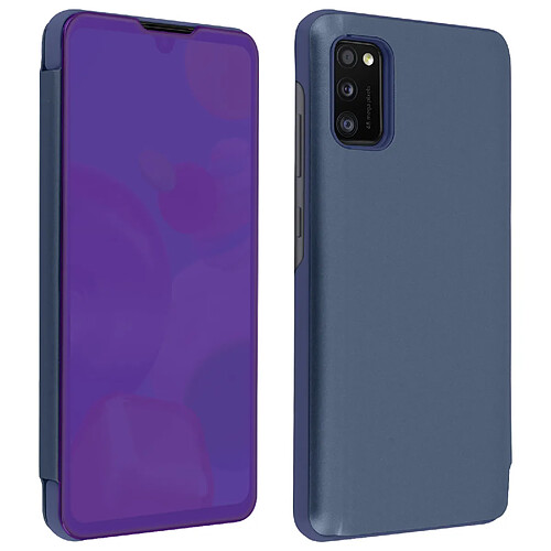 Avizar Housse Galaxy A41 Étui Clapet translucide Design Miroir Support Vidéo bleu nuit