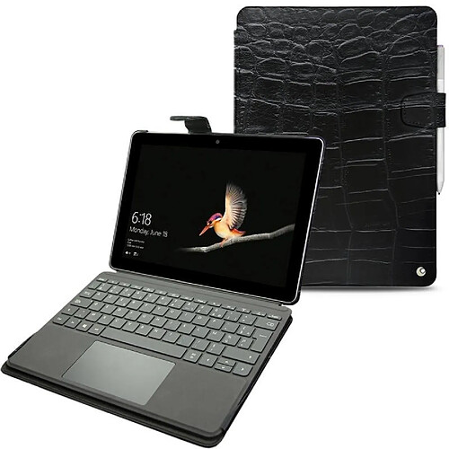 Housse cuir Microsoft Surface Go - Seconde peau - Crocodile nero ( Noir / Black) - NOREVE