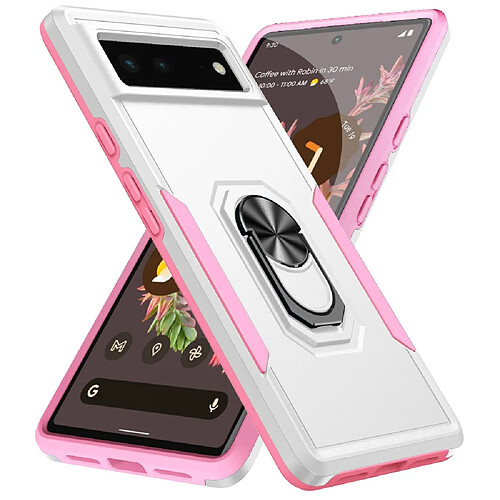 Coque en TPU anti-empreintes digitales avec béquille rotative, blanc/rose pour votre Google Pixel 6