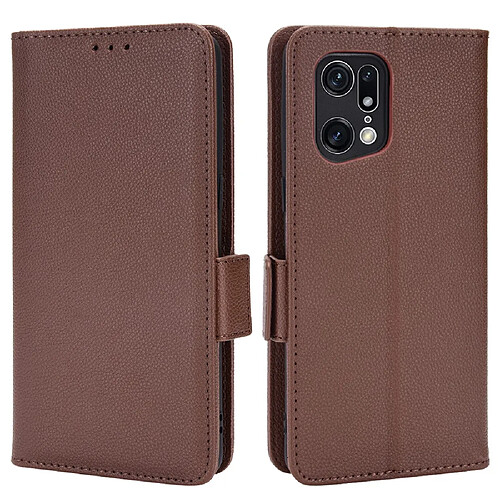 Etui en PU texture litchi, antichoc avec support, marron pour votre Oppo Find X5 Pro