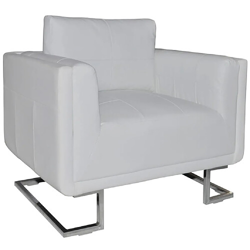 vidaXL Fauteuil cube avec pieds chromés Blanc Similicuir