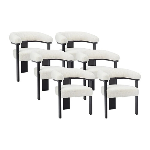 Lot de 6 chaises avec accoudoirs en tissu bouclette et bois d'hévéa - Blanc et noir - LIVELIA de Pascal MORABITO