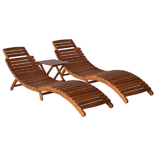 Helloshop26 Transat chaise longue bain de soleil lit de jardin terrasse meuble d'extérieur avec table à thé 3 pcs bois d'acacia massif 02_0012693