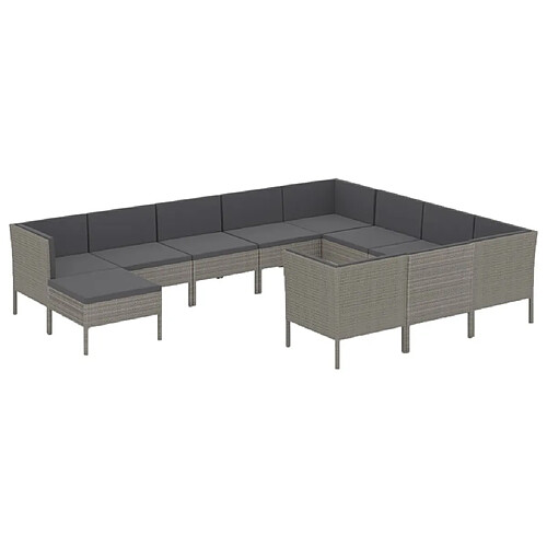 Maison Chic Salon de jardin 11pcs + coussins - Mobilier/Meubles de jardin - Table et chaises d'extérieur Résine tressée Gris -MN78180