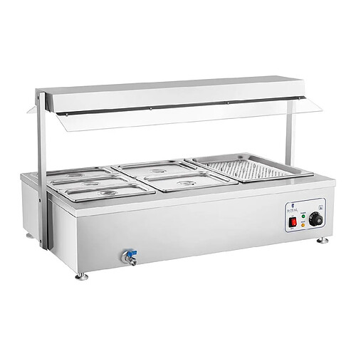 Helloshop26 Bain marie 2900 watts 6 bacs GN - avec compartiment pour viande et robinet de vidange 14_0000562