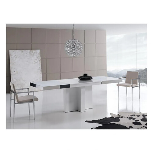 Inside 75 Table repas extensible TOTEM 8 couverts 135/229x90cm pied bois plateau verre blanc