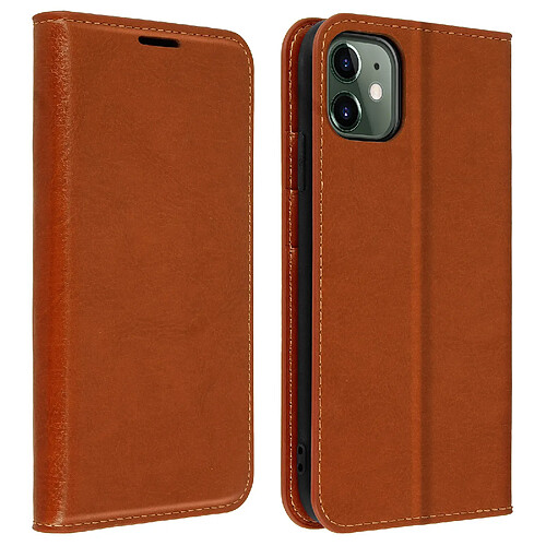 Avizar Étui iPhone 11 Folio Cuir Véritable Porte cartes Support Vidéo camel