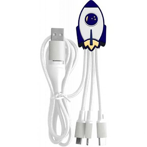 YELLO KOKO Câble 5 en 1 Andy XXL Micro USB / USB C / Lightning vers USB A et C Fusée 1m Blanc / Bleu