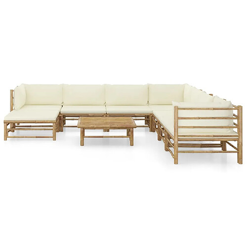 Maison Chic Salon de jardin 9 pcs + coussins - Mobilier/Meubles de jardin - Table et chaises d'extérieur blanc crème Bambou -MN37669