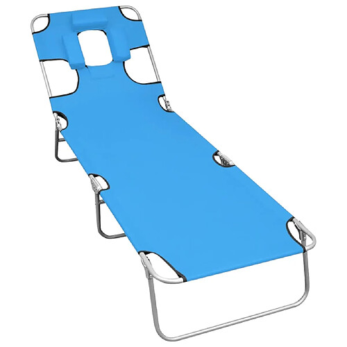 Helloshop26 Transat chaise longue bain de soleil lit de jardin terrasse meuble d'extérieur pliable avec coussin de tête acier bleu turquoise 02_0012851