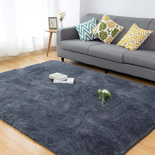 Tapis Salon Carré Shaggy Moderne Gris 80x60cm