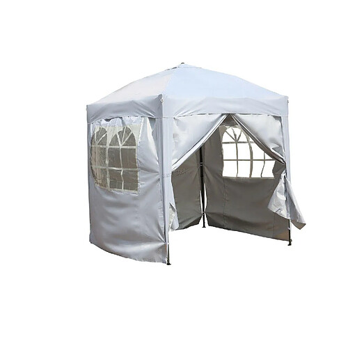 Bcelec 578-013 Tonnelle de jardin dépliable, Pavillon de Jardin, Chapiteau Blanc 2X2m avec 4 parois latérales