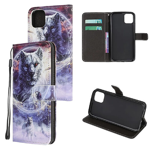 Etui en PU impression de motif texture croisée avec sangle Loup pour votre Apple iPhone 11 6.1 pouces