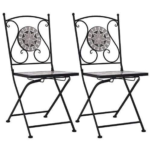 vidaXL Chaises de bistrot mosaïque lot de 2 Gris