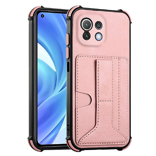 Coque en TPU anti-chute, antichoc avec béquille, porte-cartes or rose pour votre Xiaomi 11 Lite 5G NE/Mi 11 Lite 4G/5G