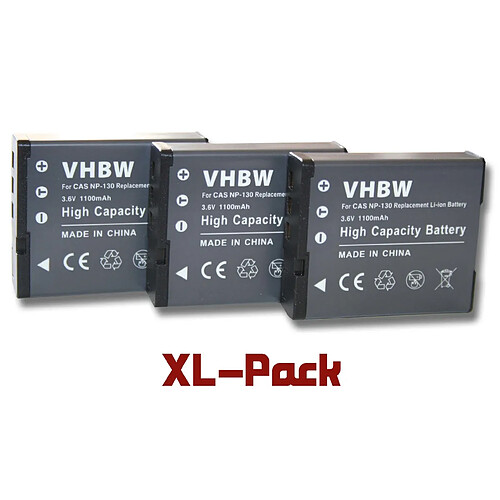 3x vhbw Li-Ion batterie 1100mAh (3.6V) pour caméra Casio Exilim EX-ZR200, EX-ZR310, EX-ZR320, EX-ZR400, EX-ZR410, EX-ZR700, EX-ZR710 comme NP-130.