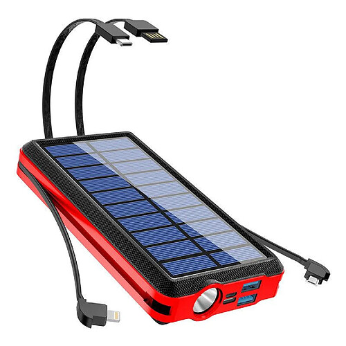 Chrono Banque d'alimentation Solaire 20000mAh, Chargeur sans Fil Fast QI de 10W avec Chargeur étanche avec Chargeur Portable de la Lampe de Poche de Camping Poverbank, pour iPhone pour Samsung,(rouge)